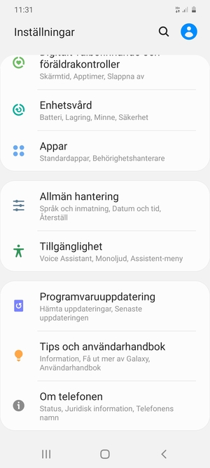 Scrolla till och välj Programvaruuppdatering