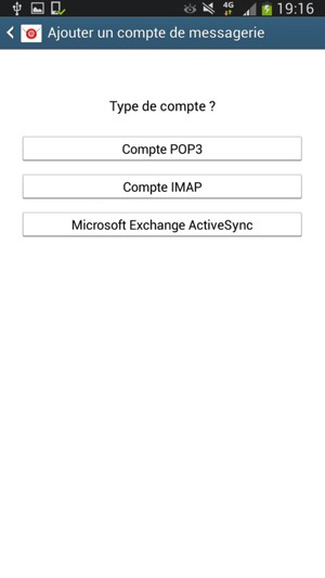 Sélectionnez Compte POP3 ou Compte IMAP 