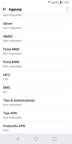 Scorri verso il basso e inserisci le informazioni degli MMS
