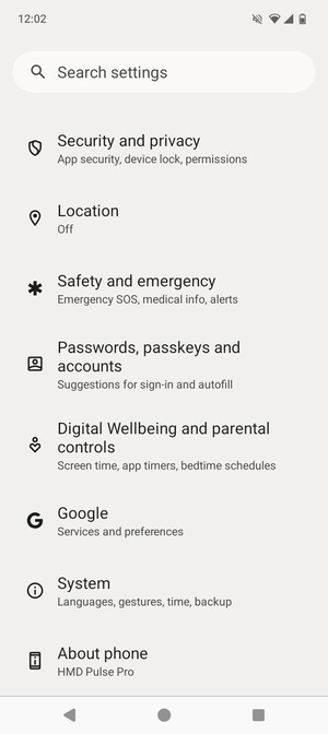 Scroll to and select Security and privacy