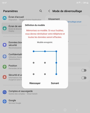 Dessinez un motif de déverrouillage et sélectionnez Suivant