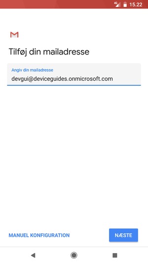 Indtast din e-mailadresse og vælg MANUEL KONFIGURATION