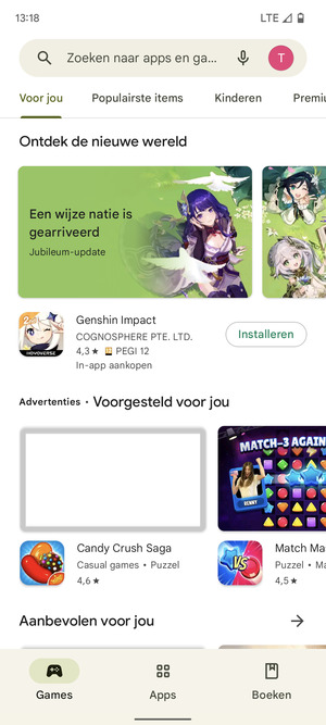 Selecteer de zoekbalk