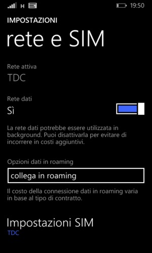 Seleziona Opzioni dati in roaming