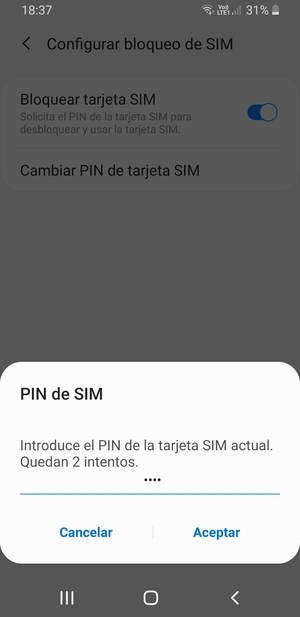 Introduzca su PIN de la tarjeta SIM actual y seleccione Aceptar