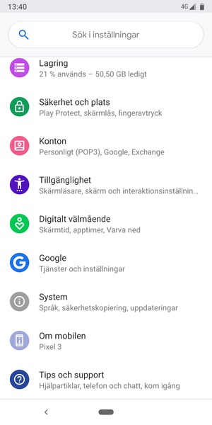 Scrolla till och välj Konton
