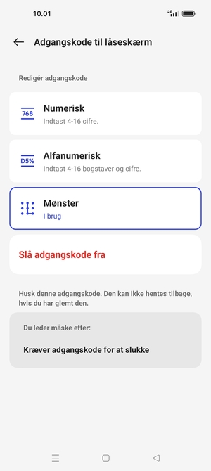Din telefon er nu sikret med en skærmlås