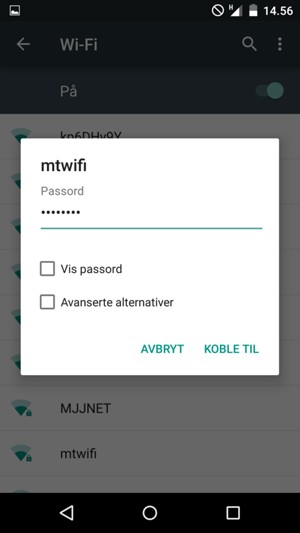 Skriv inn Wi-Fi-passord og velg KOBLE TIL