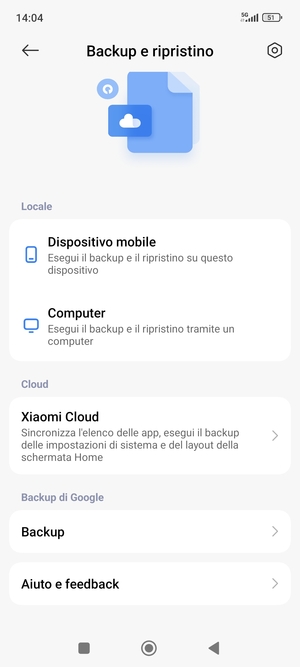 Scorri e seleziona Backup