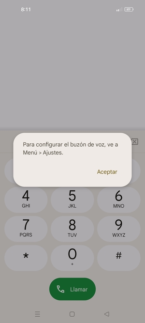 Si el correo de voz no está configurado, seleccione Aceptar