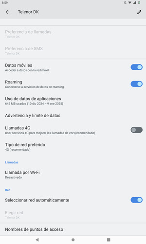 Activar o desactivar Roaming