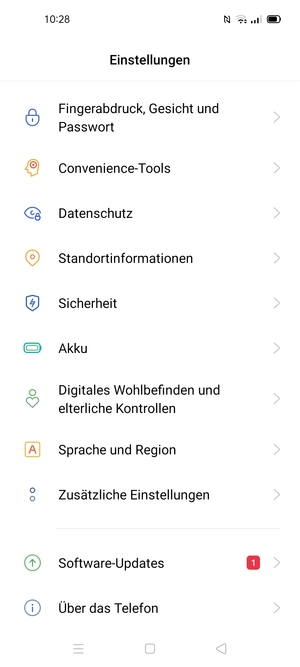 Scrollen Sie und wählen Sie Sicherheit