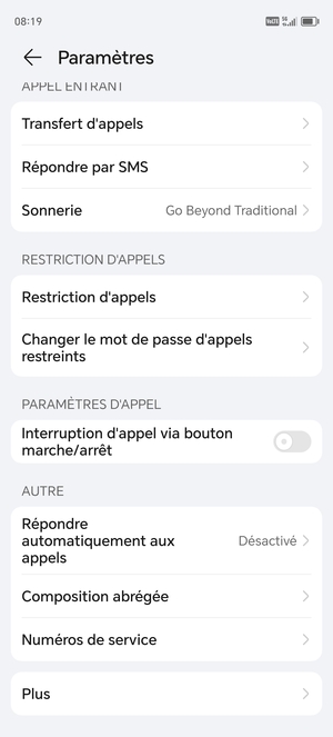 Faites défiler  et sélectionnez Plus