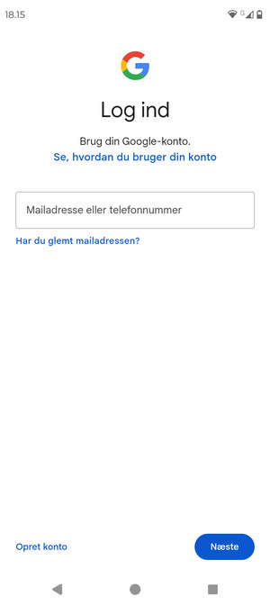 Indtast din Gmail adresse og vælg Næste