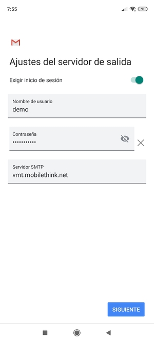 Introduzca la dirección de servidor saliente