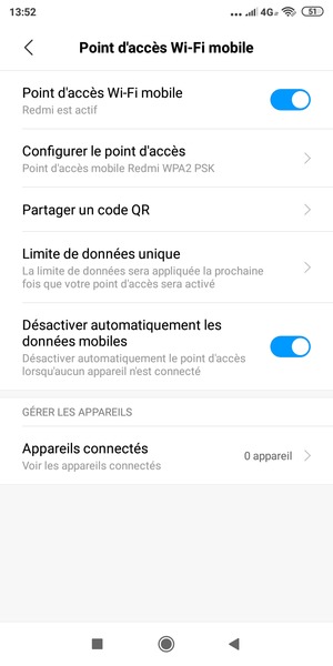 Votre téléphone est maintenant configuré pour être utilisé comme modem