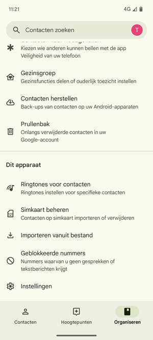 Scroll naar en selecteer Simkaart beheren