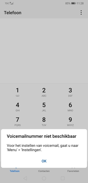 Als uw voicemail niet geïnstalleerd is, selecteert u OK