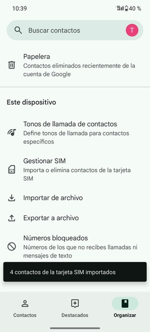 Sus contactos se guardarán en su cuenta de Google y se guardarán en su teléfono la próxima vez que Google sea sincronizado.