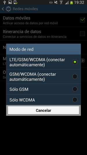 Seleccione Sólo GSM para habilitar 2G