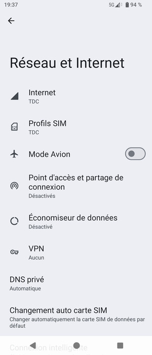 Sélectionnez Point d'accès et partage de connexion