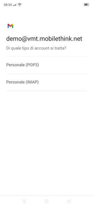 Seleziona Personale (POP3) o Personale (IMAP)