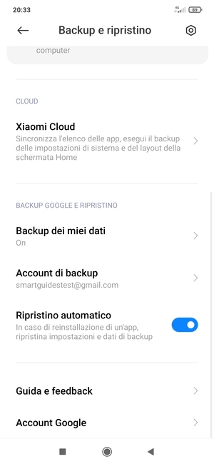 Seleziona Account di backup