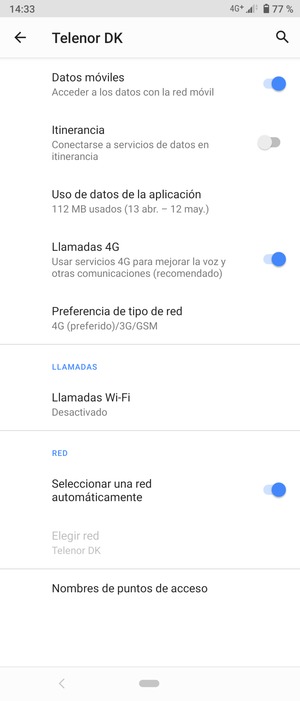 Seleccione Preferencia de tipo de red