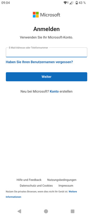 Geben Sie Ihre Hotmail Adresse ein und wählen Sie Weiter