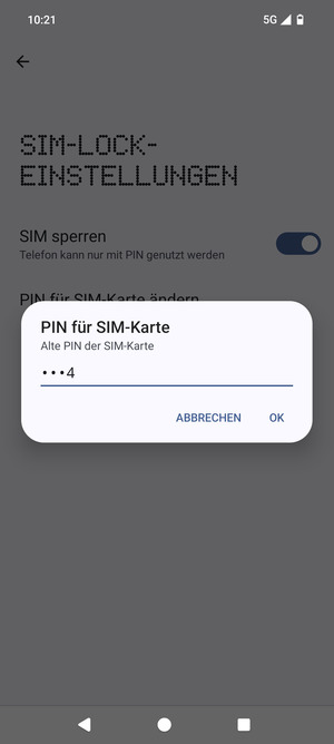 Geben Sie Aktuelle PIN für die SIM-Karte ein und wählen Sie OK