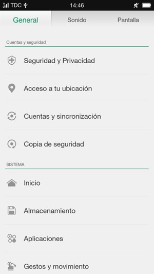 Desplácese y seleccione Seguridad y Privacidad