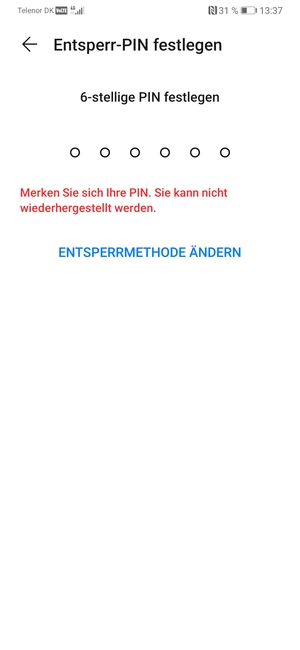 Wählen Sie ENTSPERRMETHODE ÄNDERN