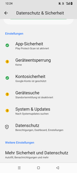 Scrollen Sie und wählen Sie Mehr Sicherheit und Datenshutz