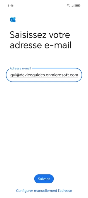 Saisissez votre adresse e-mail et sélectionnez Configurer manuellement l'adresse