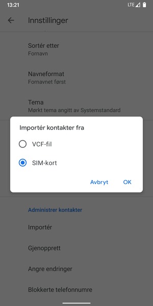 Velg SIM-kort og OK