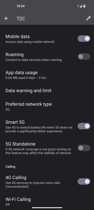 Scroll to and select Preferred network type