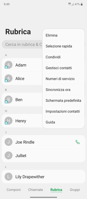 Seleziona Gestisci contatti