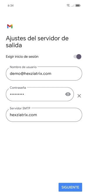 Introduzca la dirección de servidor saliente y seleccione SIGUIENTE