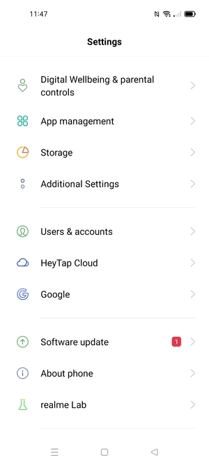Return to the Settings menu and scroll to and select Users & accounts