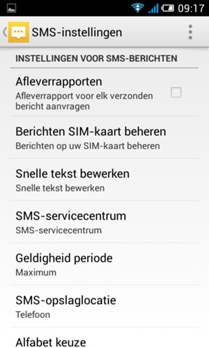 Selecteer SMS-servicecentrum