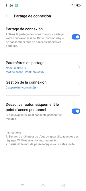 Votre téléphone est maintenant configuré pour être utilisé comme modem
