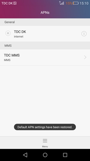 Your phone will reset to default Internet and MMS settings