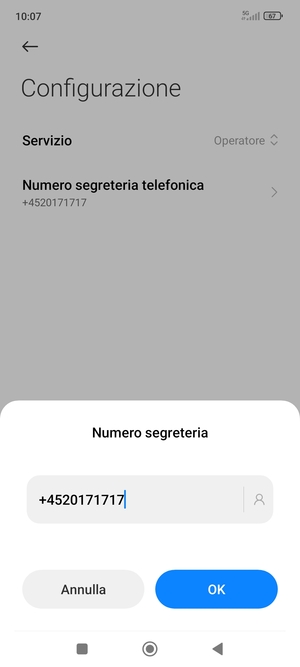 Inserisci Numero segreteria e seleziona OK