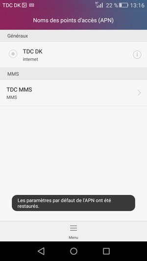 Votre téléphone va être réinitialisé avec les paramètres Internet et MMS par défaut