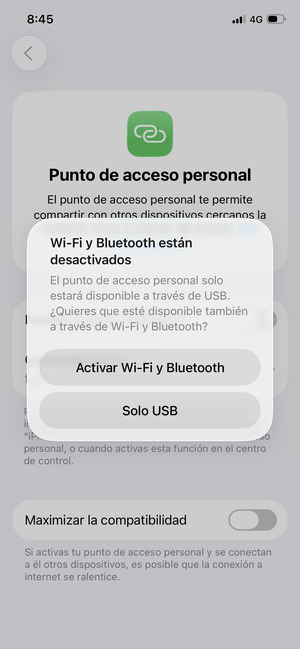 Seleccione Activar Wi-Fi y Bluetooth