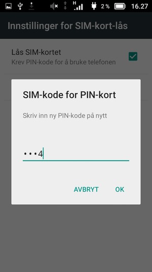 Bekreft din nye PIN-kode for SIM-kort og velg OK