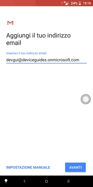 Inserisci il tuo indirizzo email e seleziona IMPOSTAZIONE MANUALE