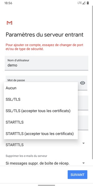 Sélectionnez Aucun puis SUIVANT