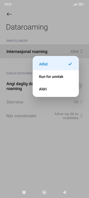 Velg ønsket alternativ