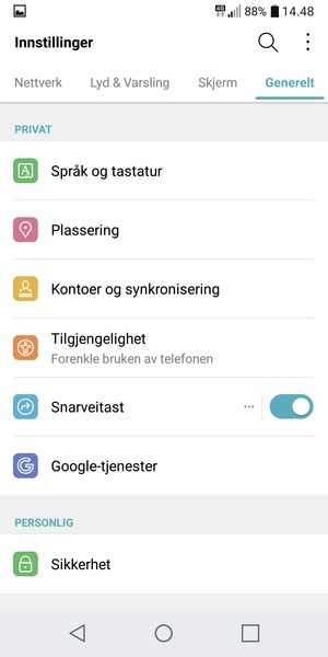 Gå tilbake til Generelt-menyen og velg Kontoer og synkronisering